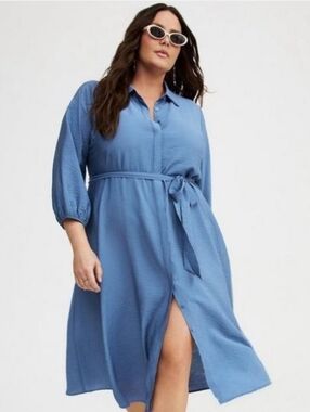 torrid Blue Tie-Waist Shirt DRESS 1X